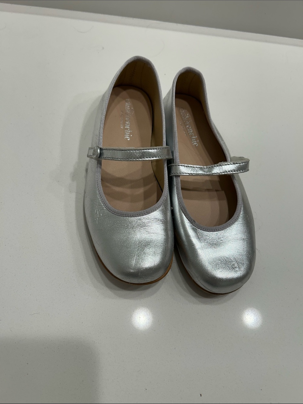 Girls Metallic Silver Mary Jane Dress Shoes with Strap